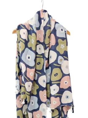 60s Floral Print Tassel Scarf