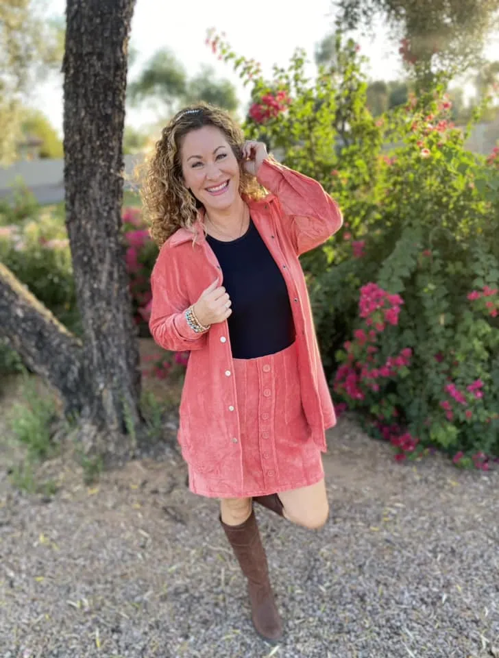Abigail Corduroy Shacket - SALMON