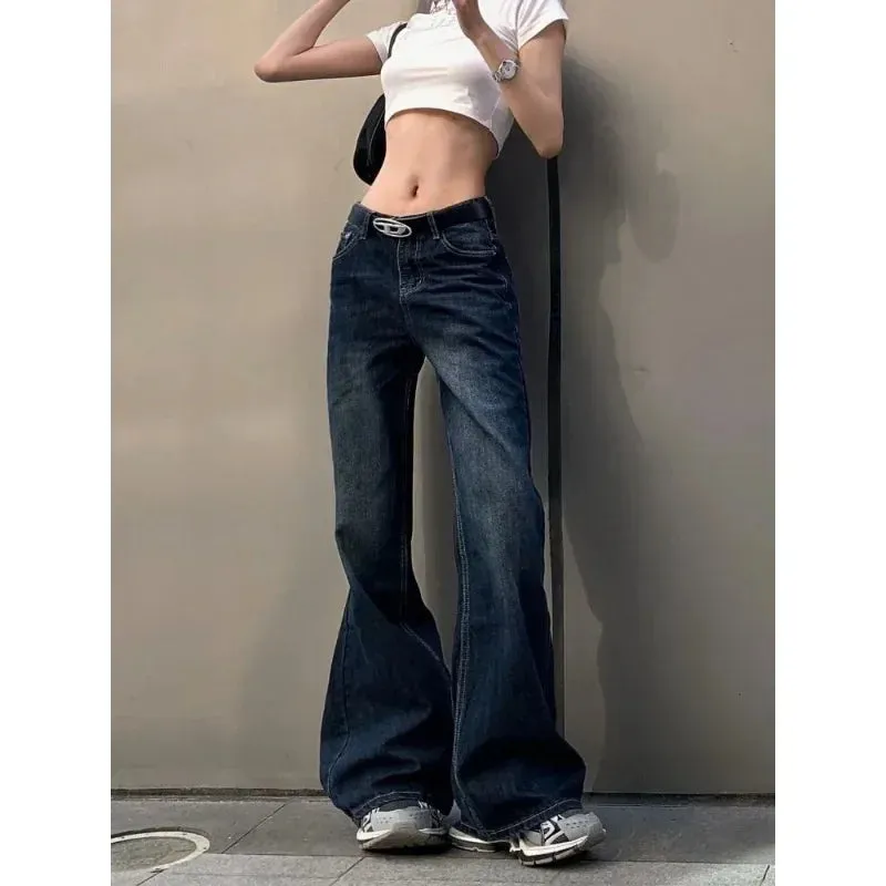 ADVBRIDGE  Y2k Vintage Flared Jeans Women Gyaru Baddies Streetwear Denim Pants Low Rise Korean Fashion Trousers 2000s Aesthetic