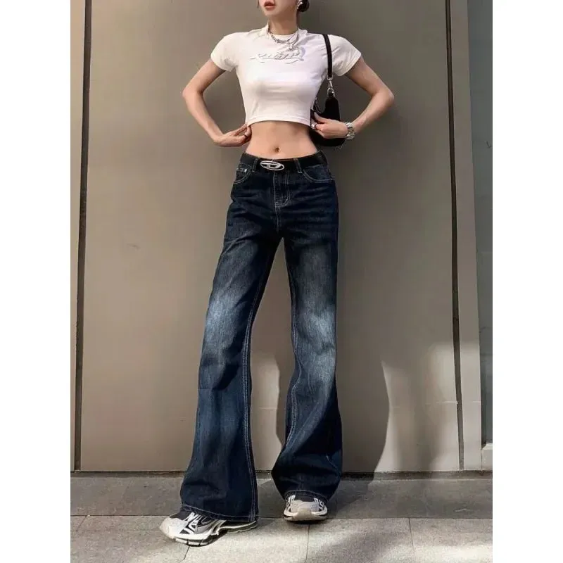 ADVBRIDGE  Y2k Vintage Flared Jeans Women Gyaru Baddies Streetwear Denim Pants Low Rise Korean Fashion Trousers 2000s Aesthetic