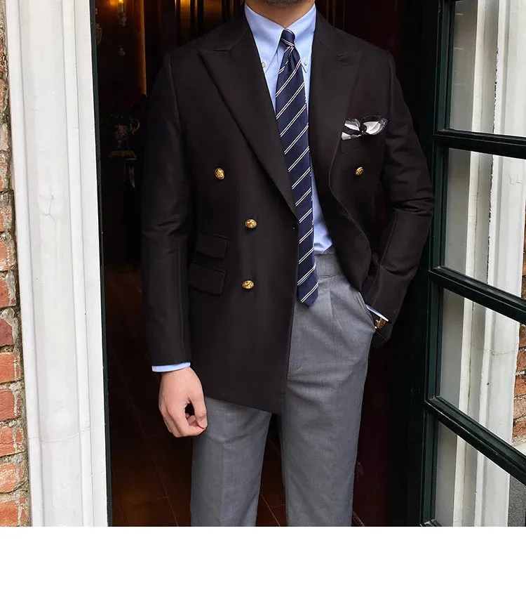 Aidase British Daily Men Blazer Hombre Fashion Double Breasted Slim Suit Blazer Homme Solid Color Suit Jacket Casual Trendy Masculino