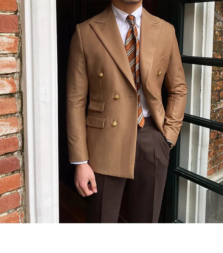 Aidase British Daily Men Blazer Hombre Fashion Double Breasted Slim Suit Blazer Homme Solid Color Suit Jacket Casual Trendy Masculino