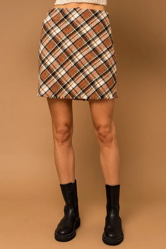 Bianca Bias Plaid Frayed Hem Mini Skirt