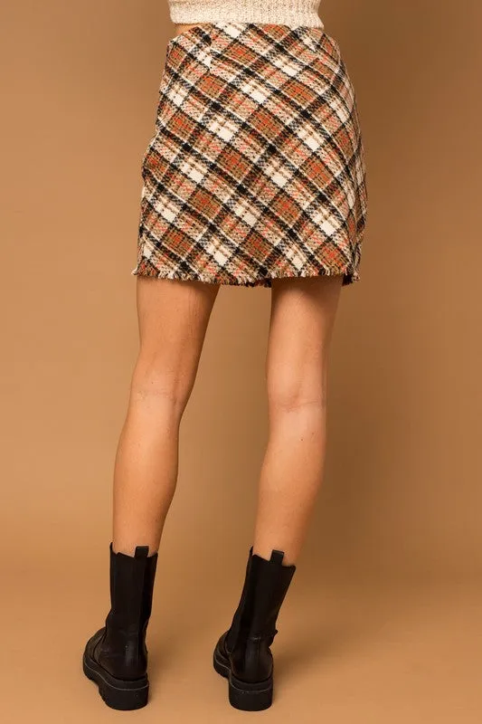 Bianca Bias Plaid Frayed Hem Mini Skirt