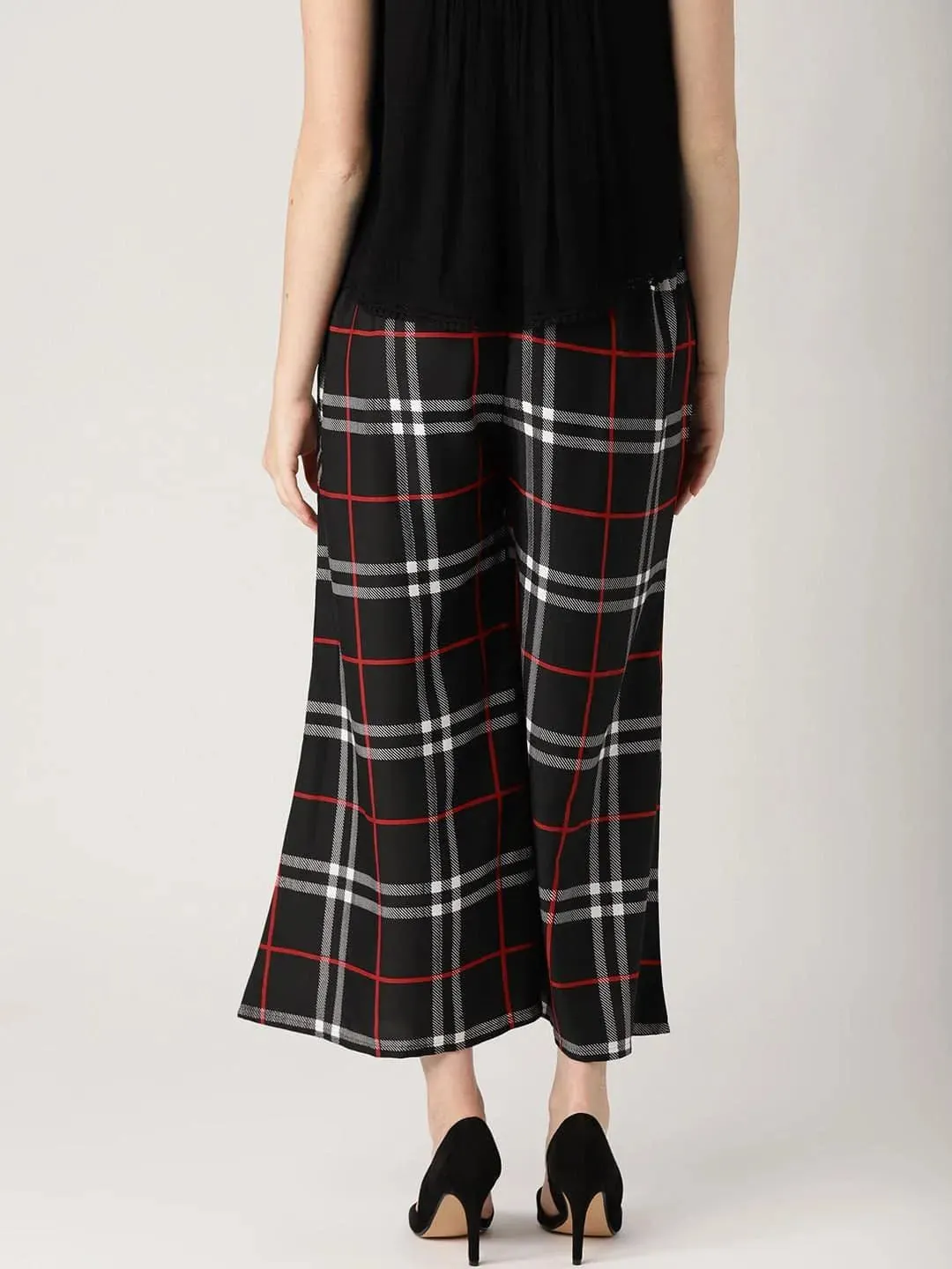 Black Checkered Crepe Palazzos