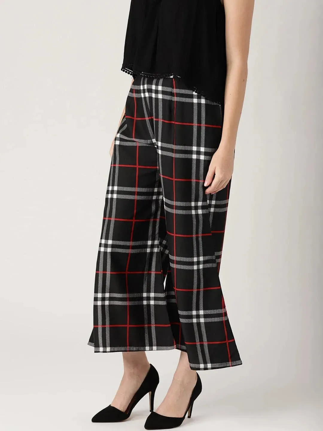 Black Checkered Crepe Palazzos