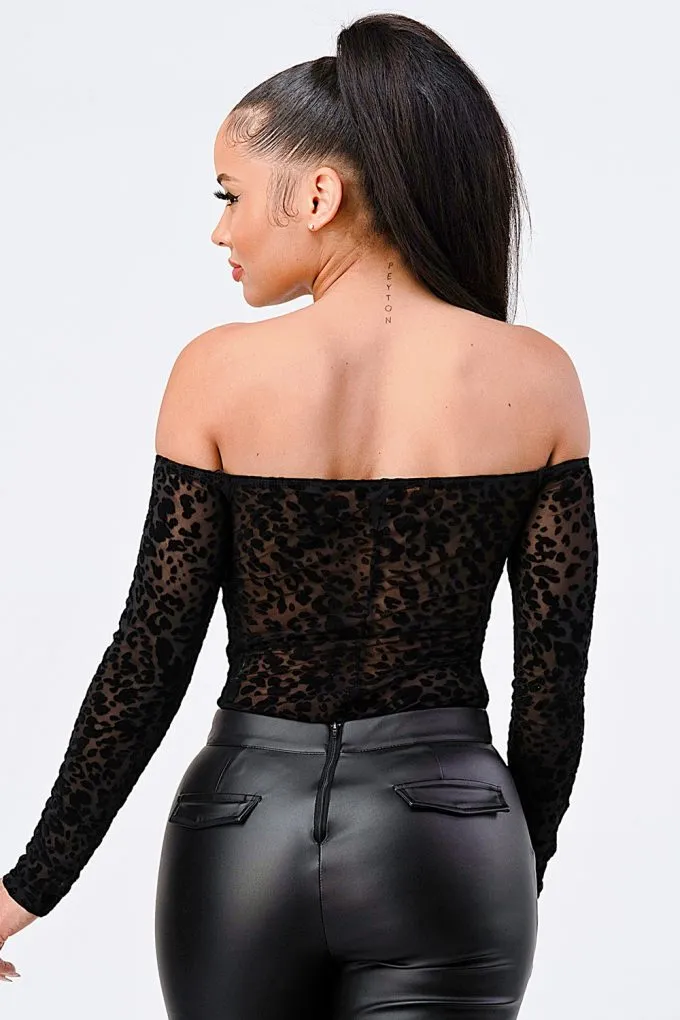 Black Leopard Off Shoulder Bodysuit