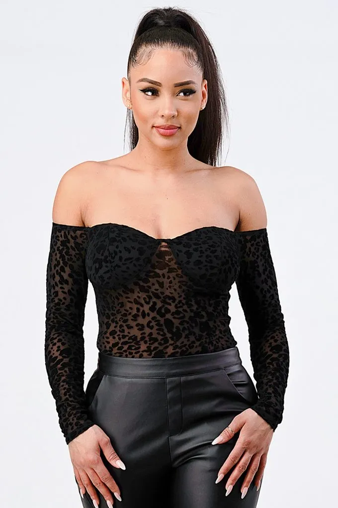 Black Leopard Off Shoulder Bodysuit