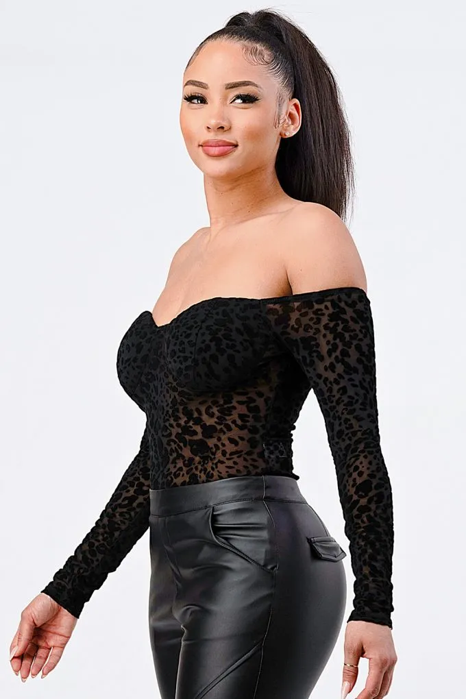 Black Leopard Off Shoulder Bodysuit