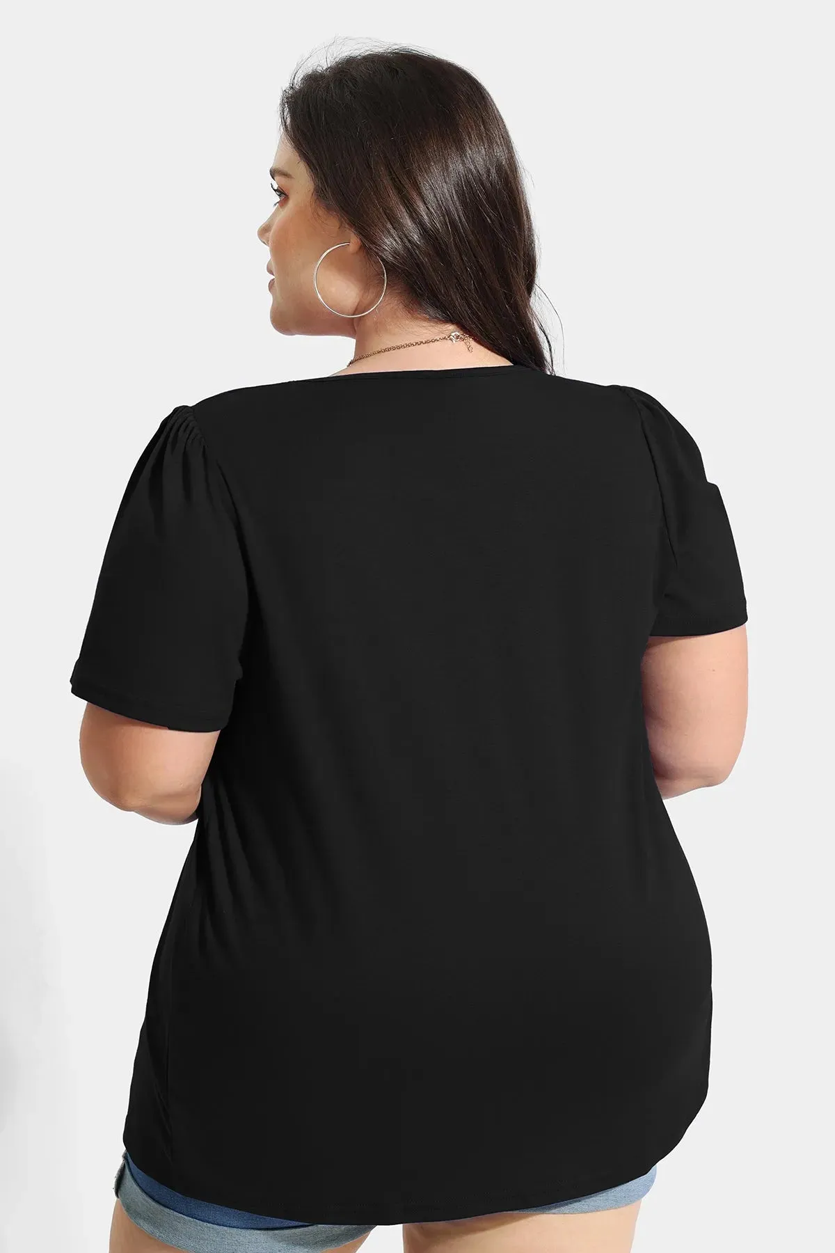 Blue Crewneck Pleated Blouse