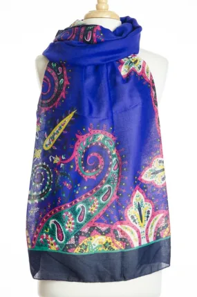 Blue Floral Geo Print Scarf