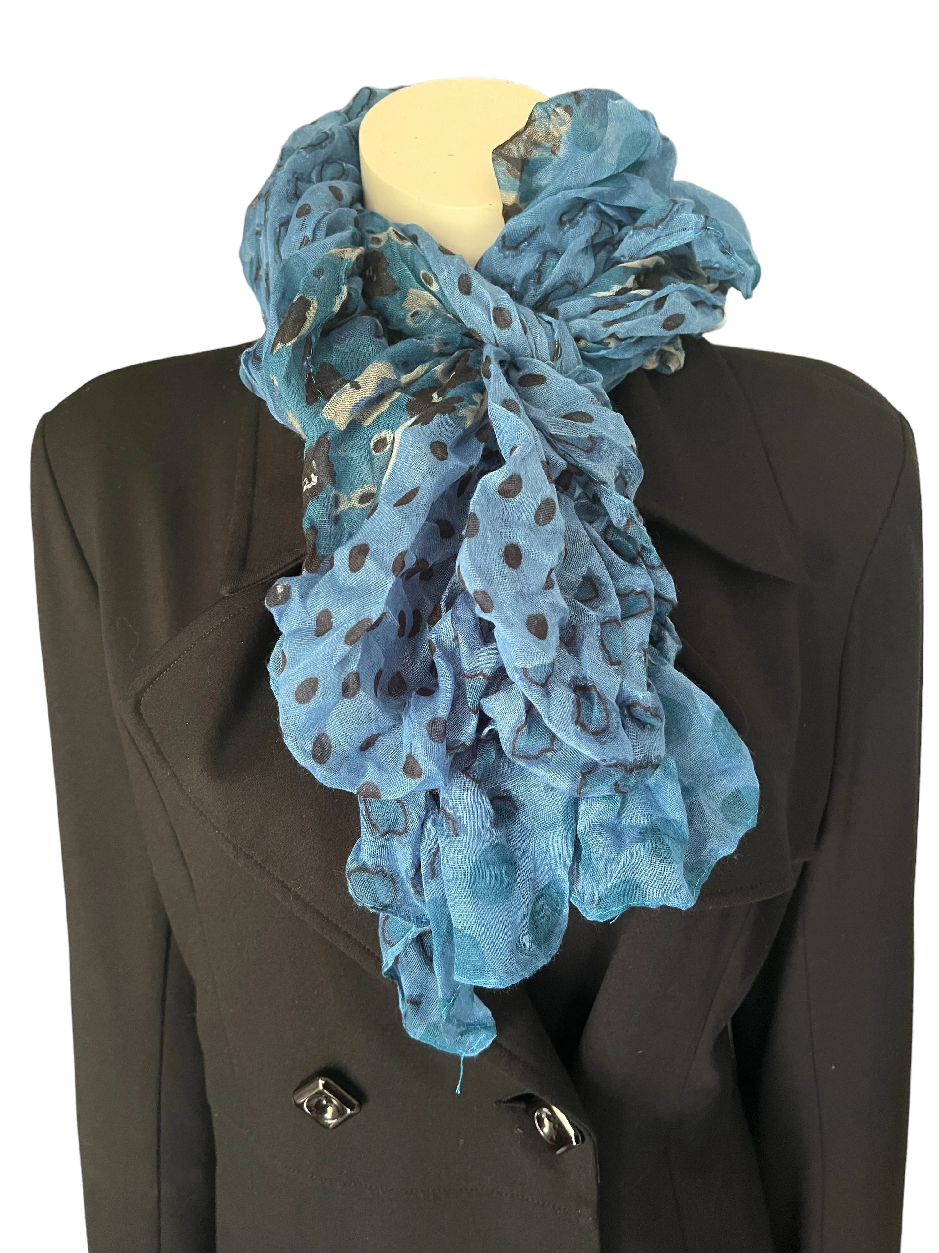 Blue Polka Dot - Ruffle Scarf