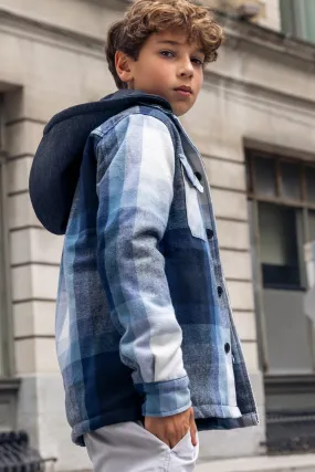 Boys Plaid Hooded Shacket