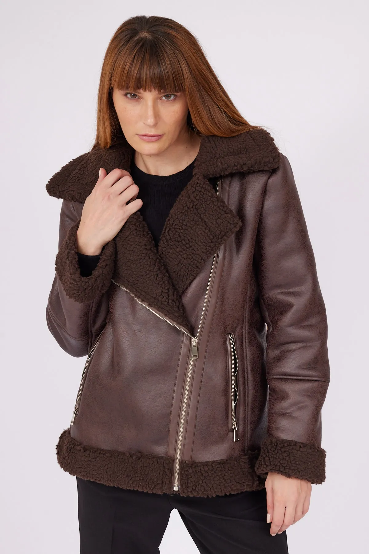BROWN SIDE ZIPPER COAT