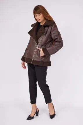 BROWN SIDE ZIPPER COAT