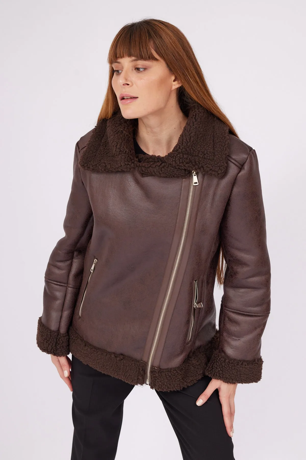 BROWN SIDE ZIPPER COAT