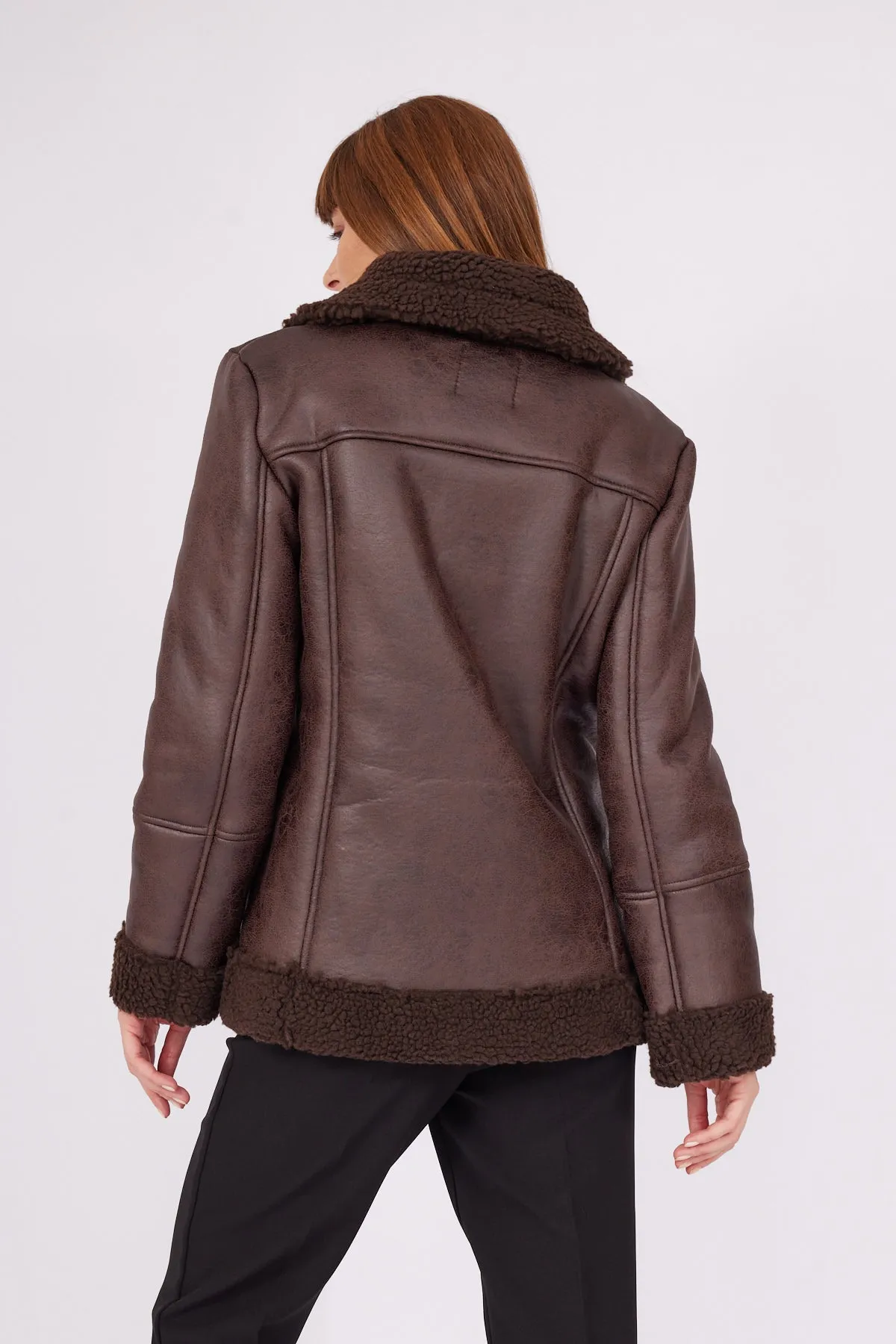 BROWN SIDE ZIPPER COAT