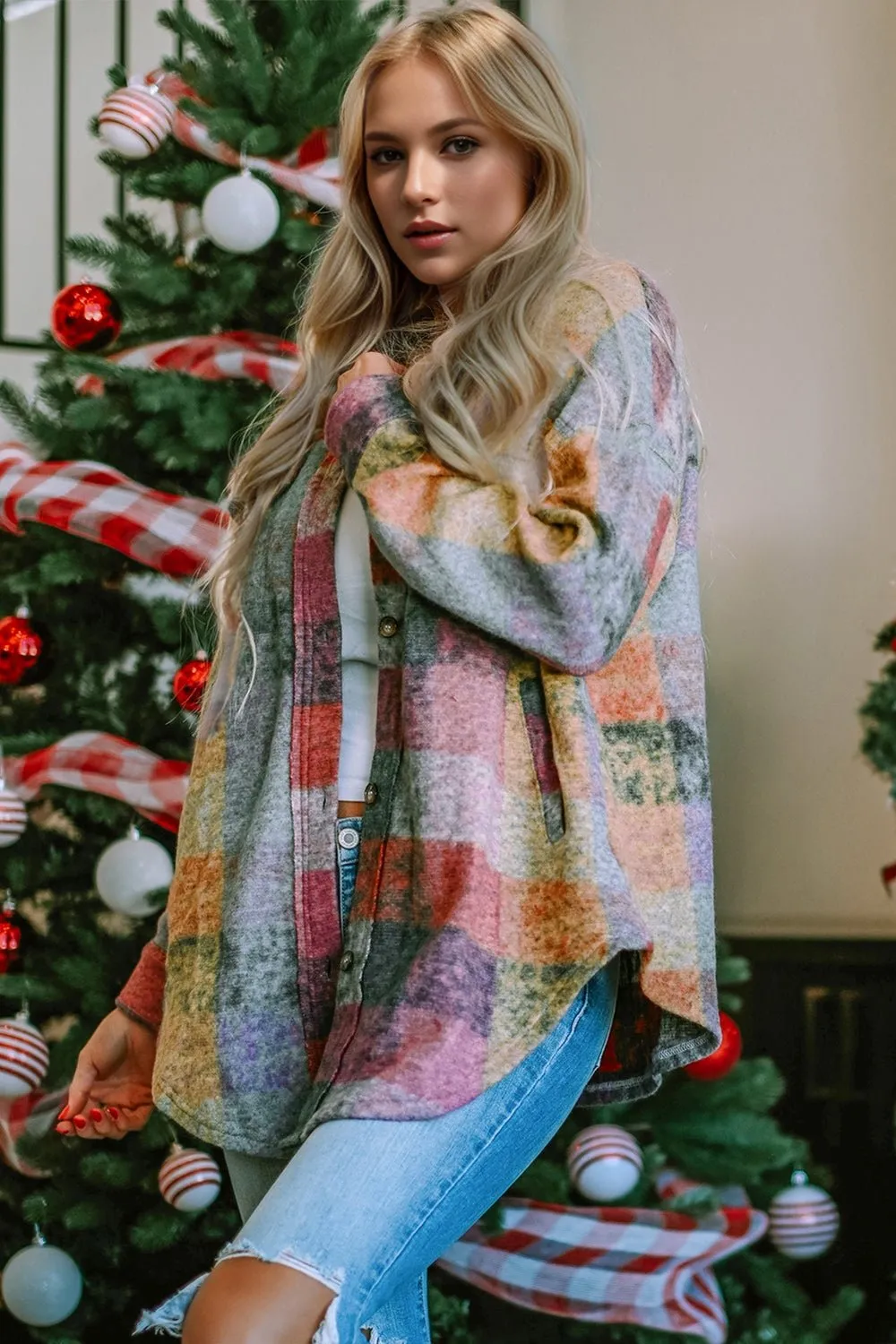 Button Up Multicolor Plaid Shacket