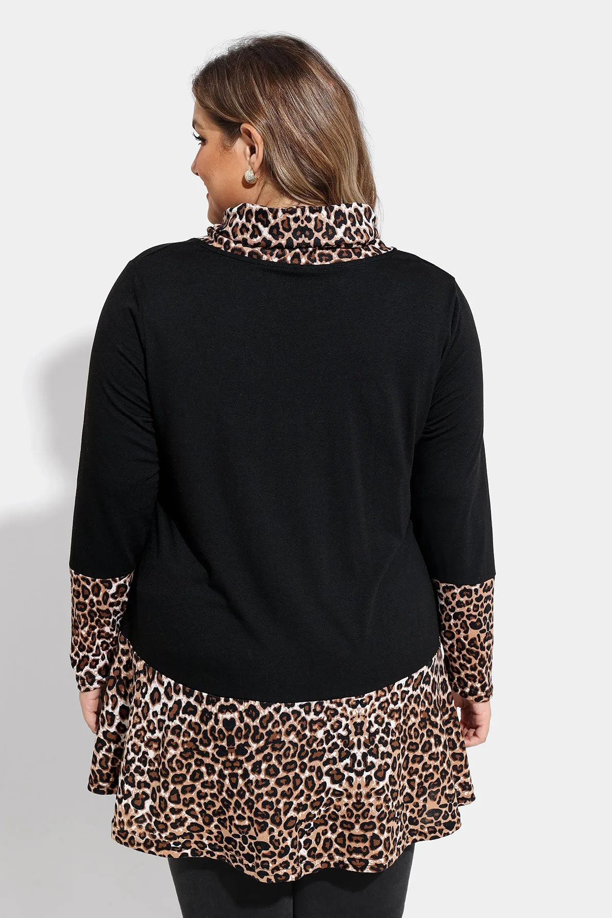Colorblock Plaid Cowl Neck Tunic Shirt