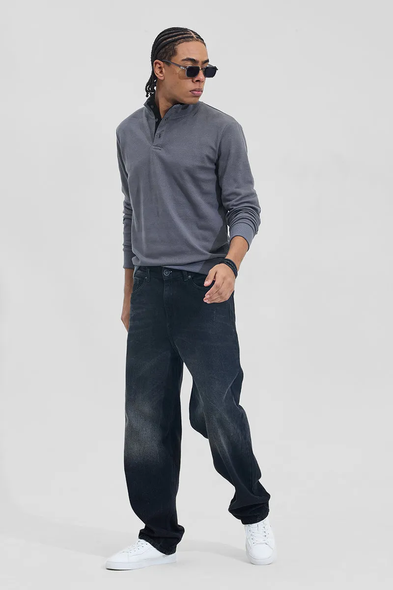 Dark Grey Elbow Patch Textured T-Shirt