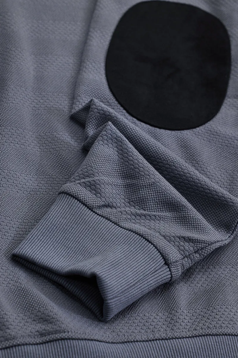 Dark Grey Elbow Patch Textured T-Shirt