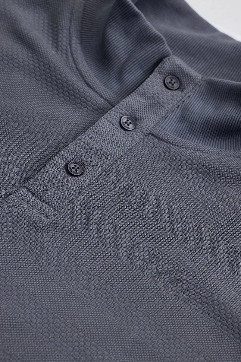Dark Grey Elbow Patch Textured T-Shirt