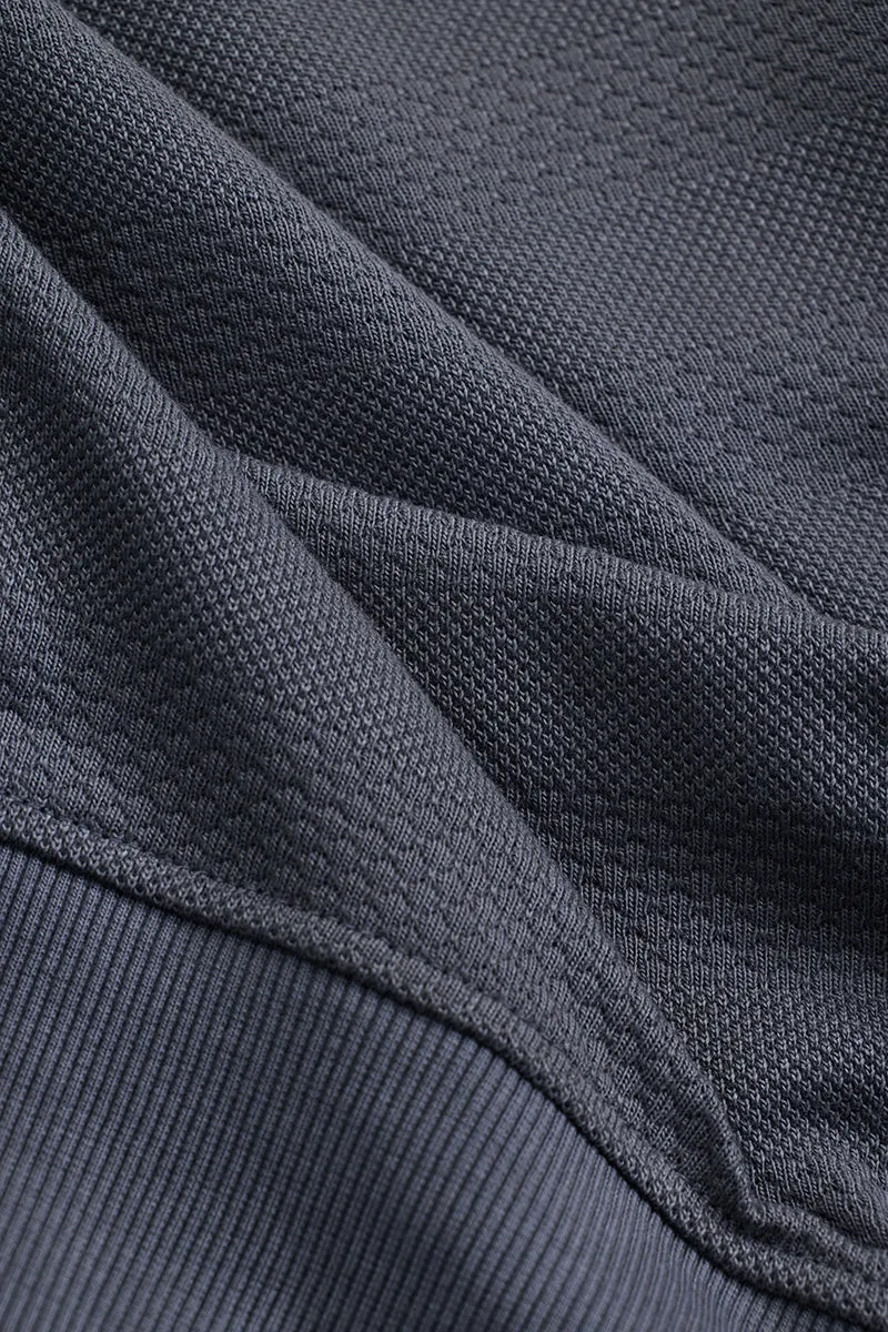 Dark Grey Elbow Patch Textured T-Shirt
