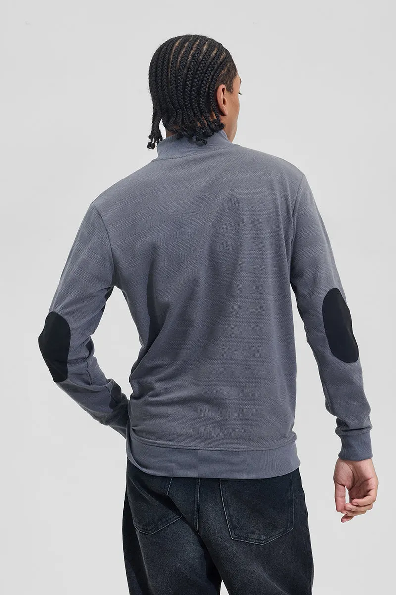 Dark Grey Elbow Patch Textured T-Shirt