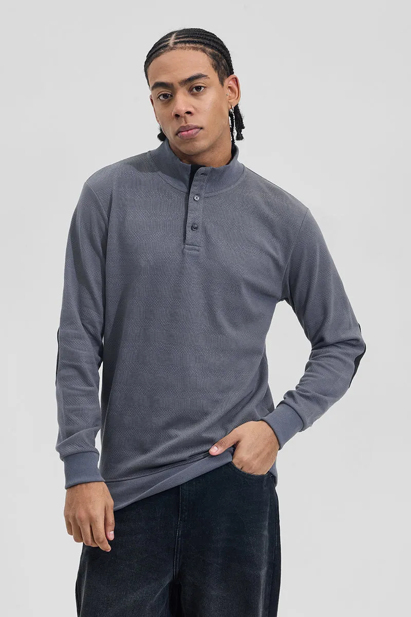 Dark Grey Elbow Patch Textured T-Shirt