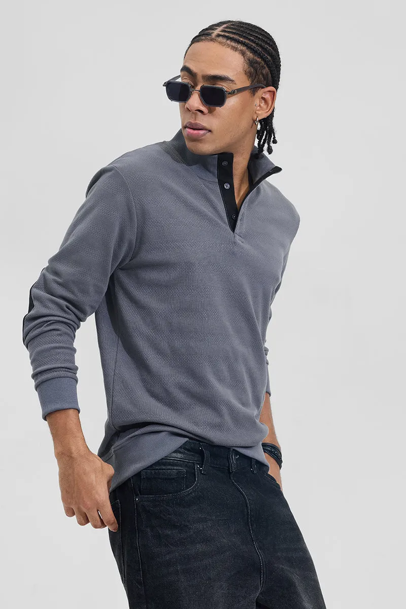 Dark Grey Elbow Patch Textured T-Shirt