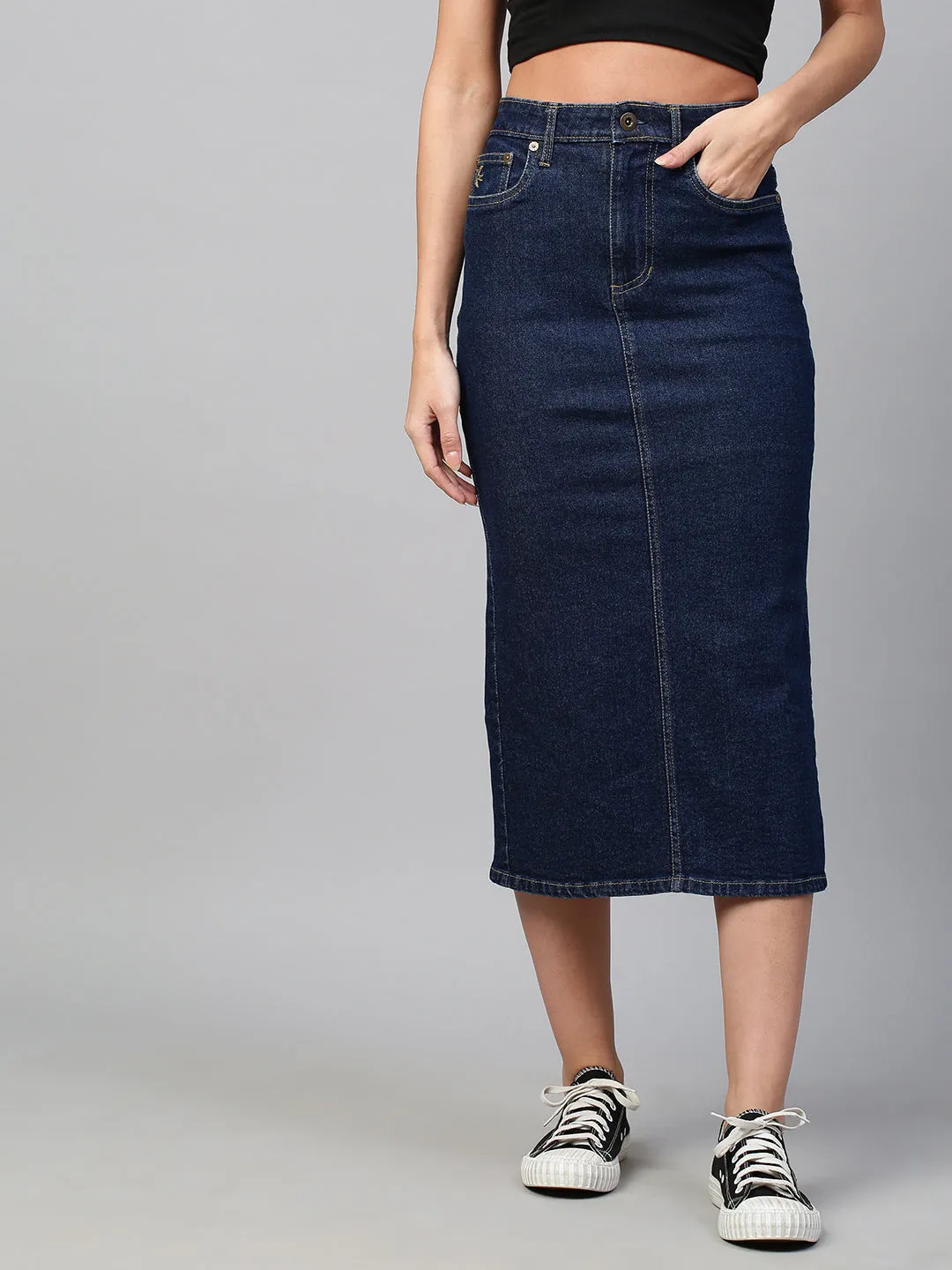Dark Wash 5 Pocket Denim Pencil Skirt