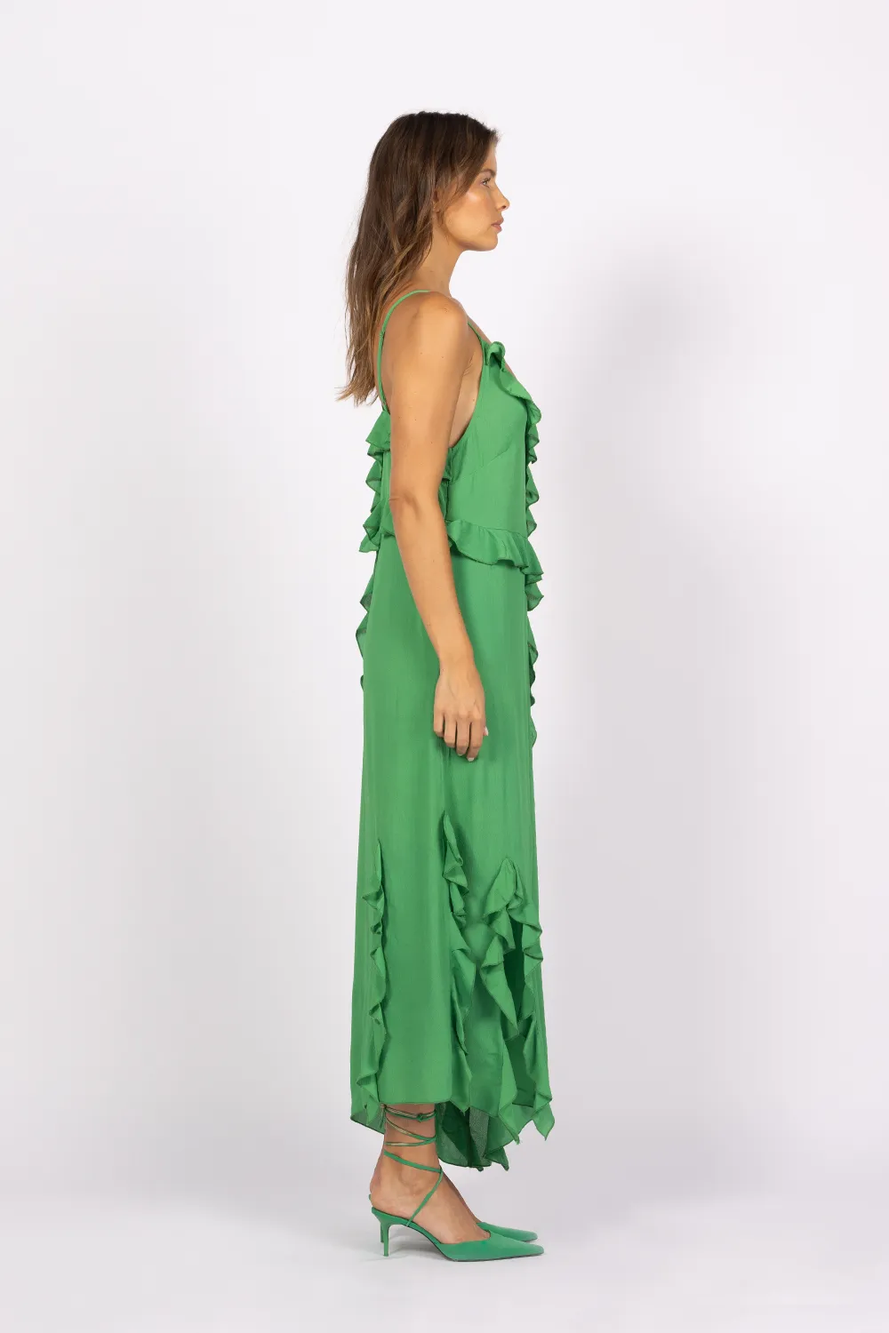 DAYDREAM RUFFLE SLIP DRESS - GREEN *FINAL SALE