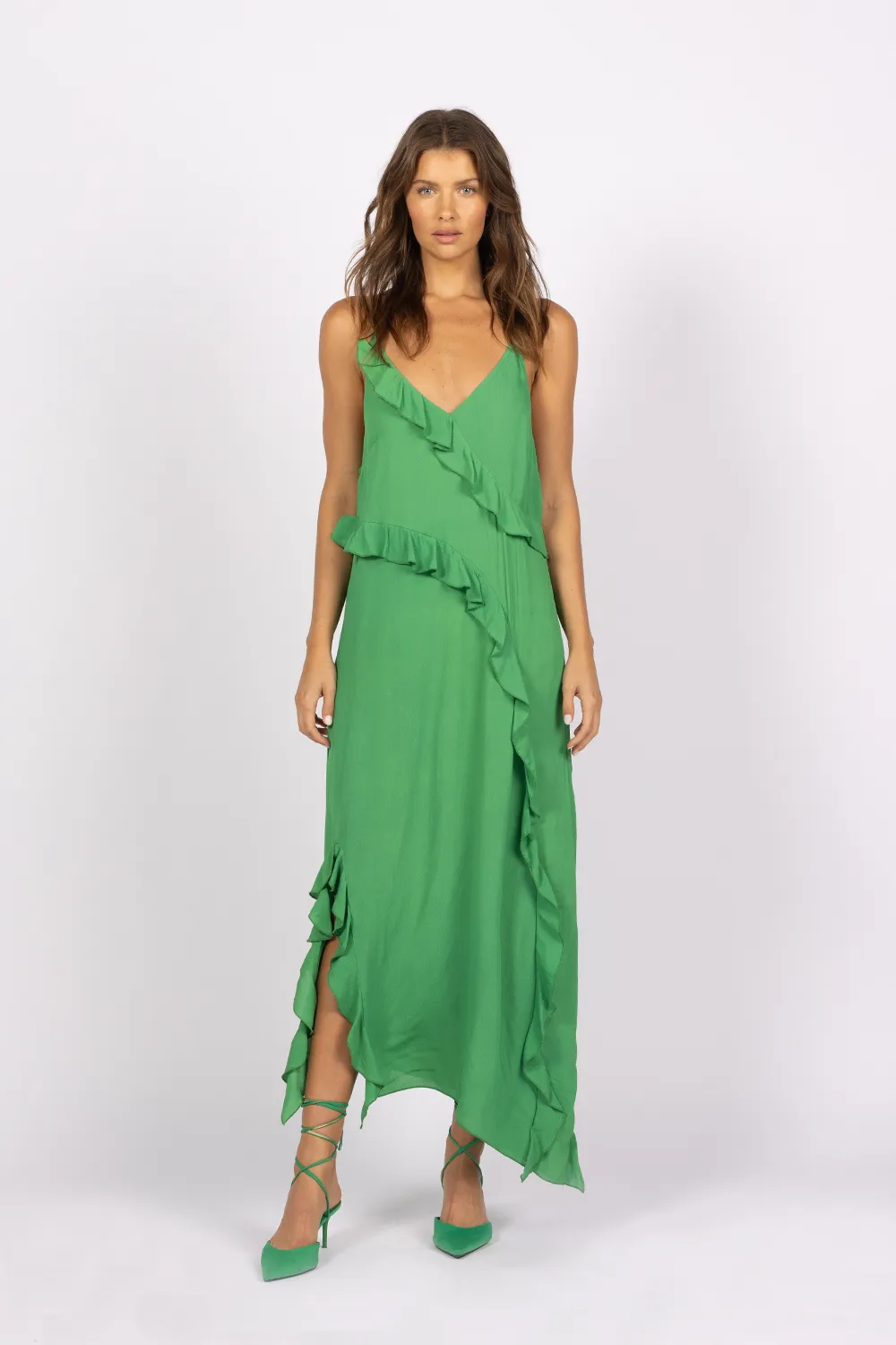 DAYDREAM RUFFLE SLIP DRESS - GREEN *FINAL SALE