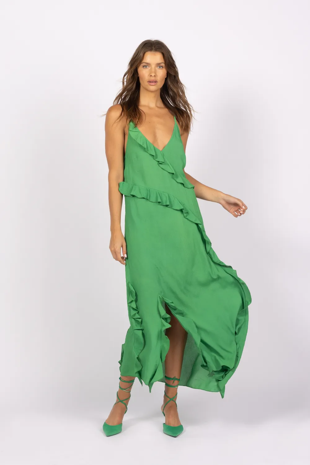 DAYDREAM RUFFLE SLIP DRESS - GREEN *FINAL SALE