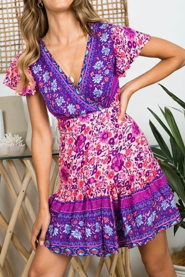 elveswallet Ruffle Floral Sleeveless Mini Dress