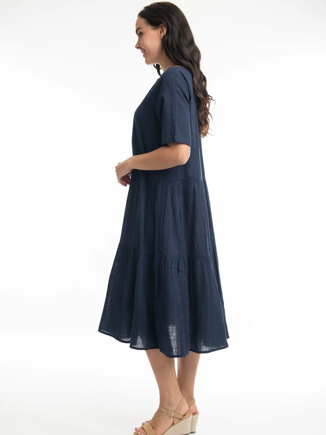 Essentials Layered Midi Dress in Navy