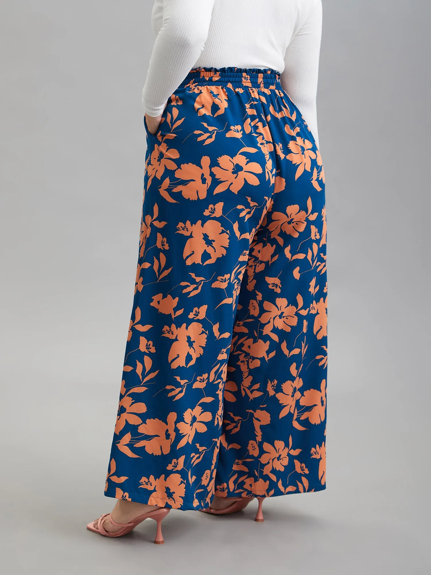 Floral Smocked Waist Flared Leg Pants