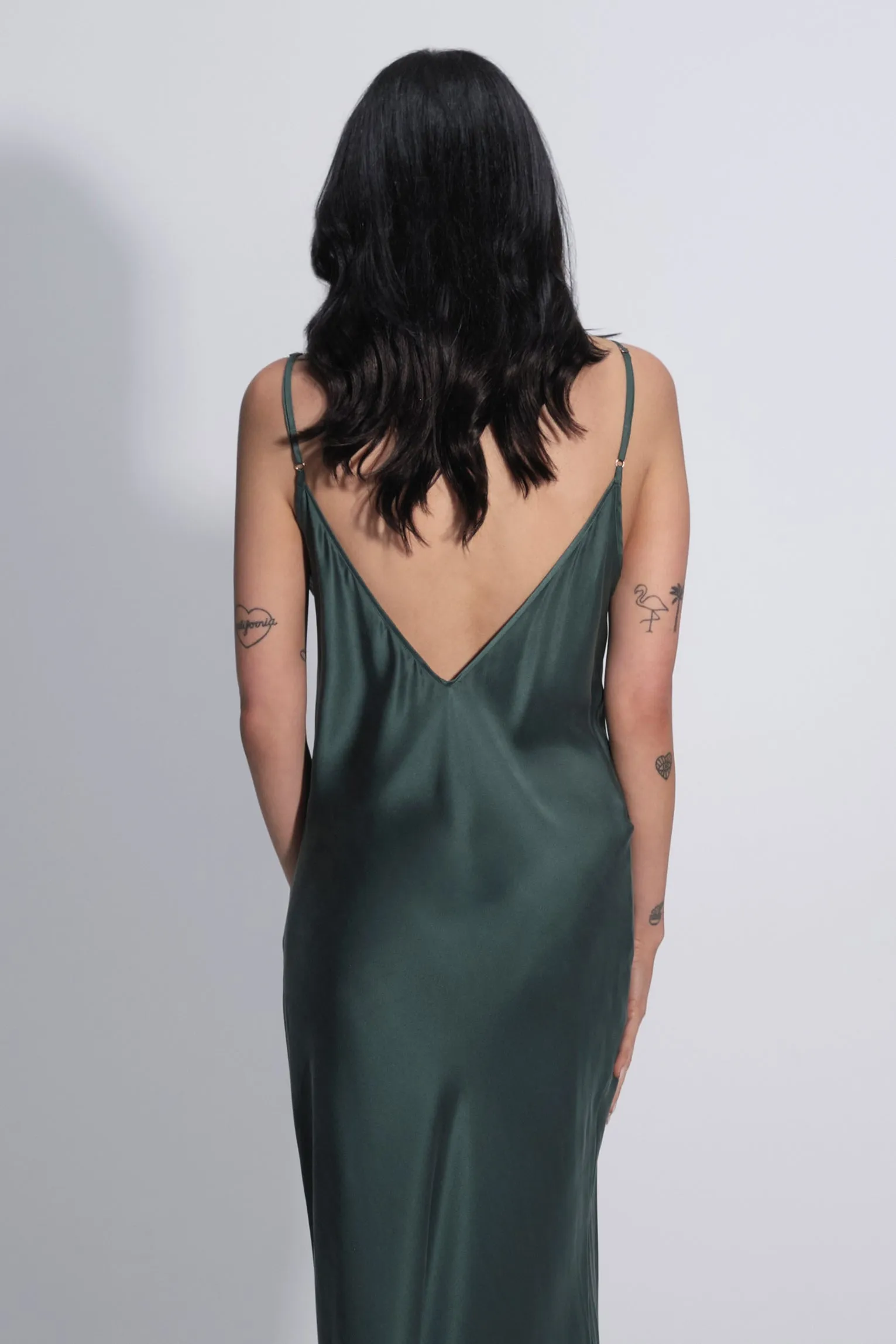 Gaia Deep V Silk Dress Nightie Forest Green