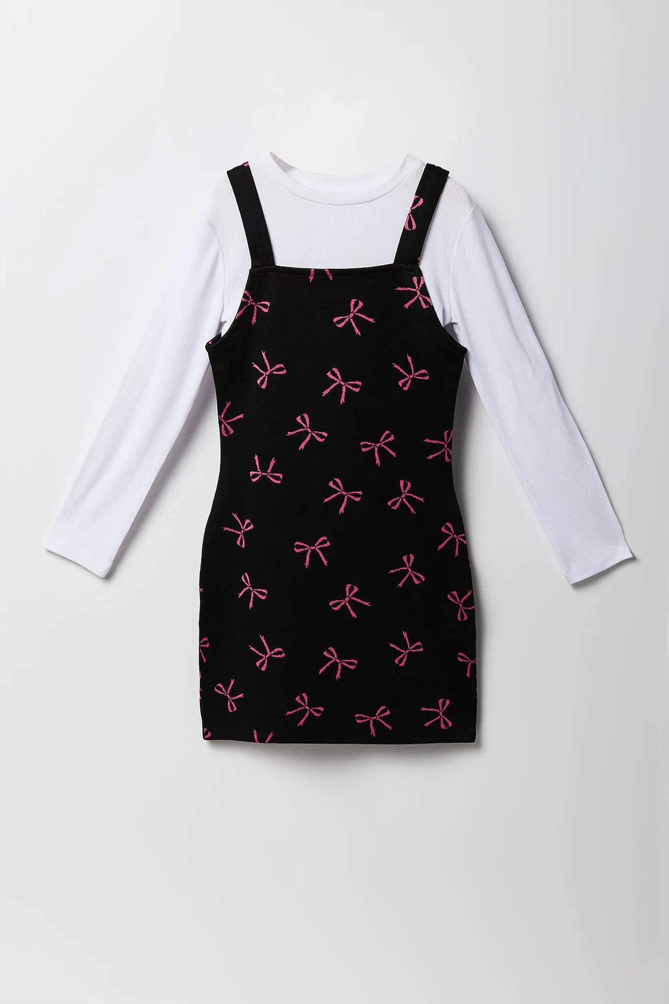 Girls Jacquard Knit Dress and Long Sleeve Top 2 Piece Set
