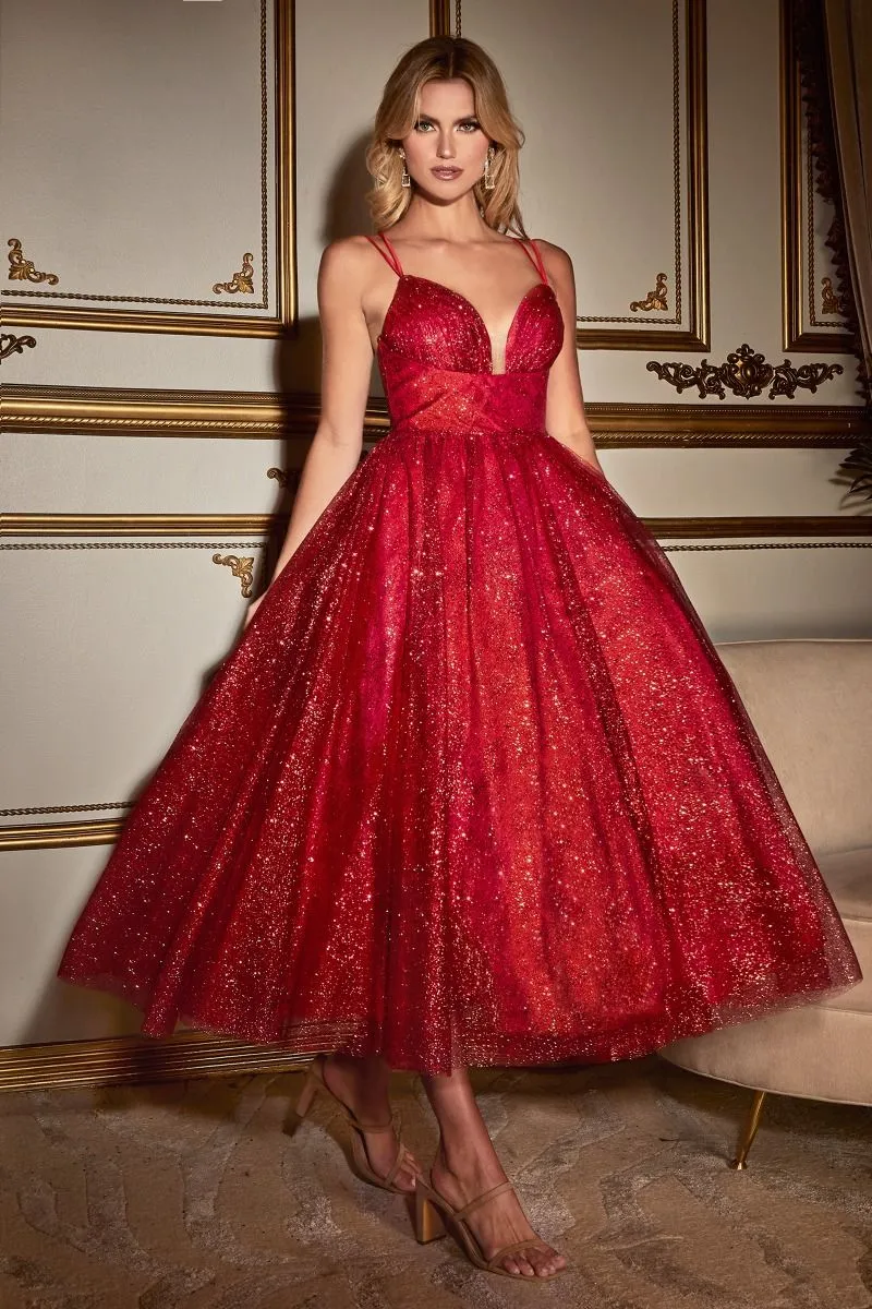 GLITTER FLOCKED TEA LENGTH DRESS CDCD996T