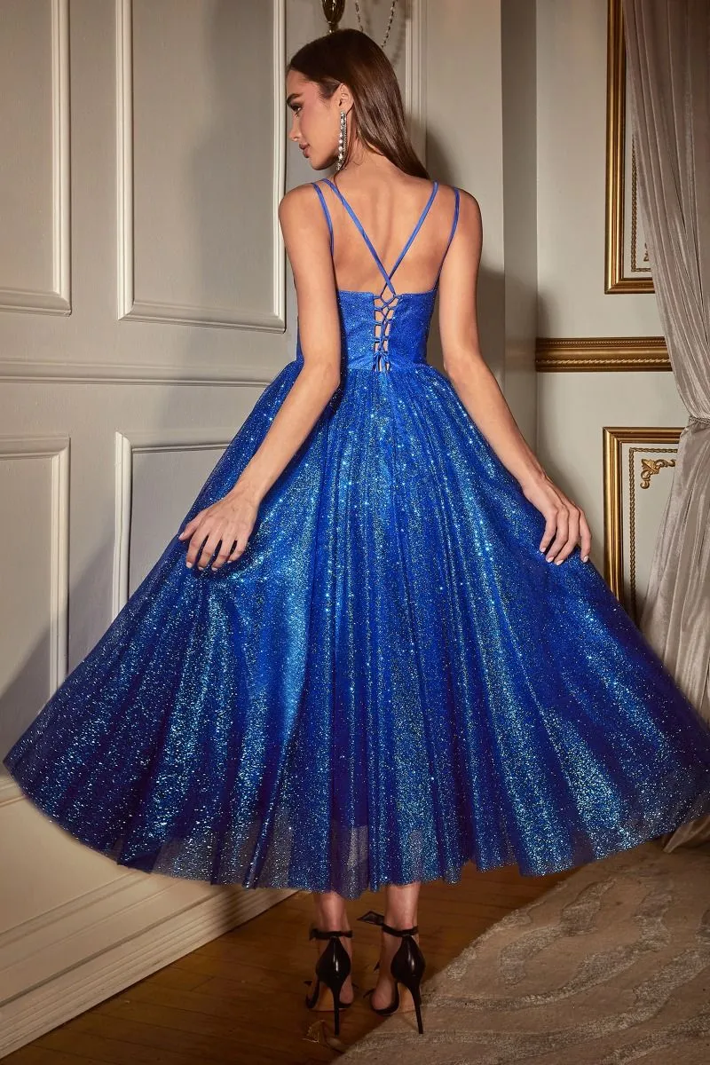 GLITTER FLOCKED TEA LENGTH DRESS CDCD996T