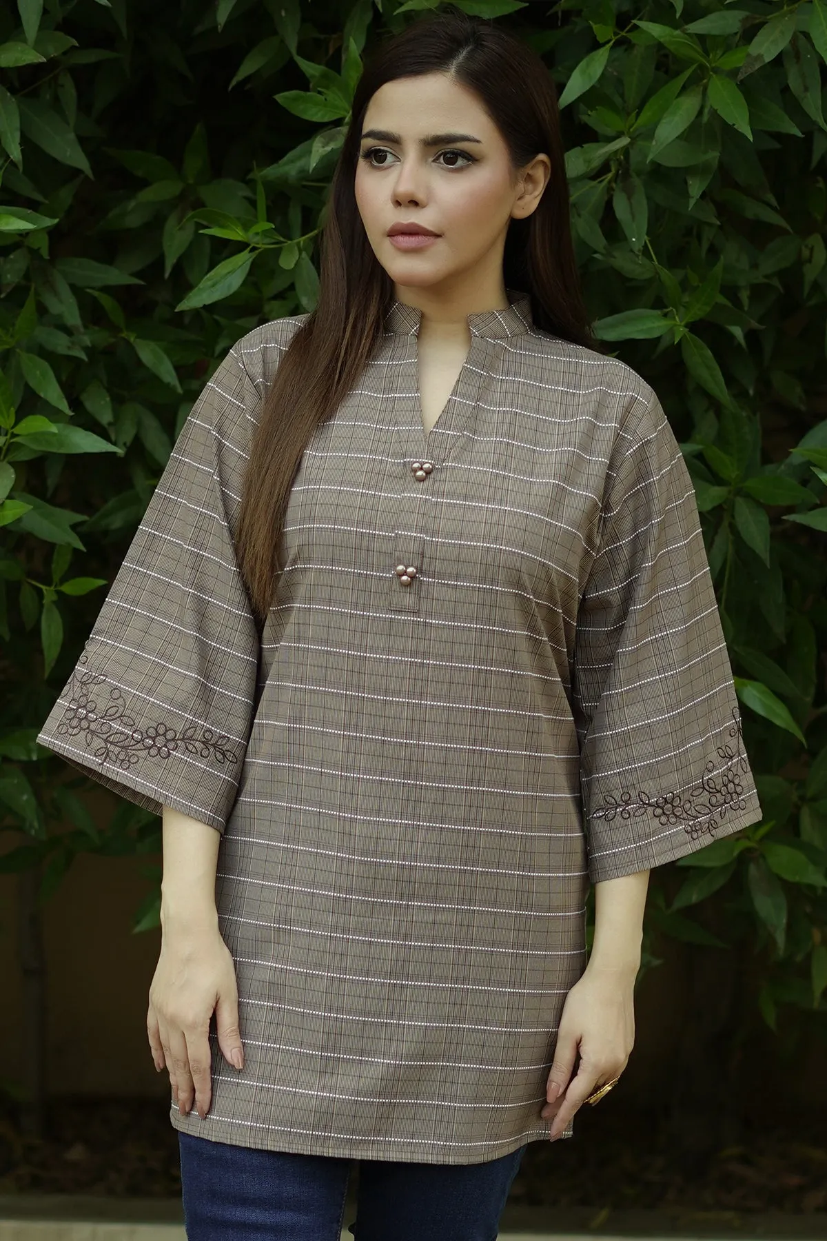 Gracie Embroidered Plaid Top - W22 - WWT0052