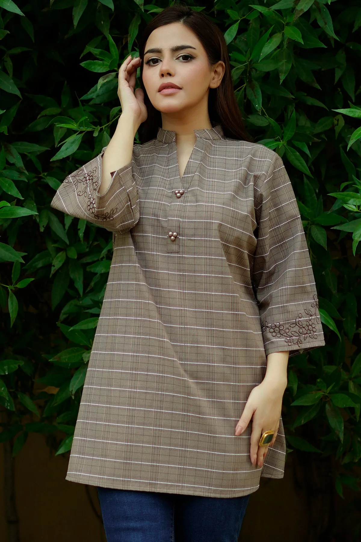 Gracie Embroidered Plaid Top - W22 - WWT0052