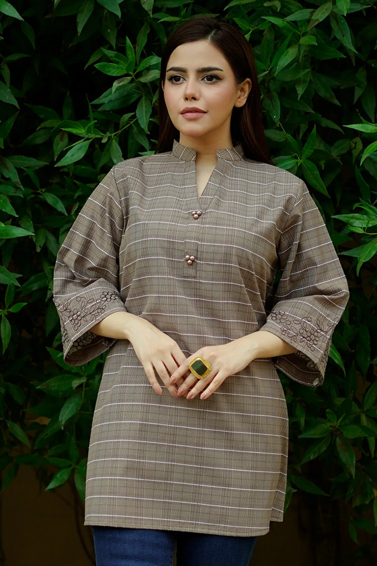 Gracie Embroidered Plaid Top - W22 - WWT0052