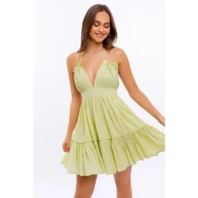 HALTER BABYDOLL TIERED MINI DRESS