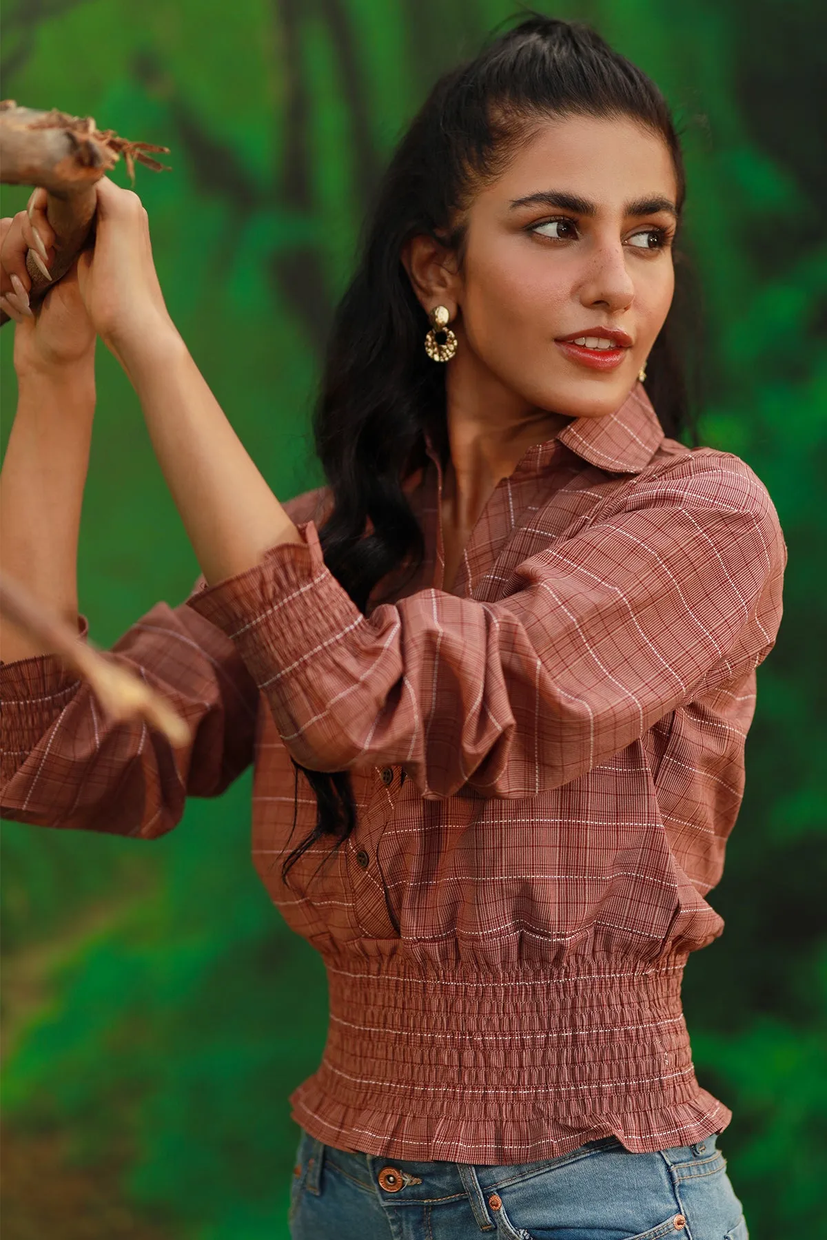 Julia Maroon Plaid Crop Top - W22 - WWT0069