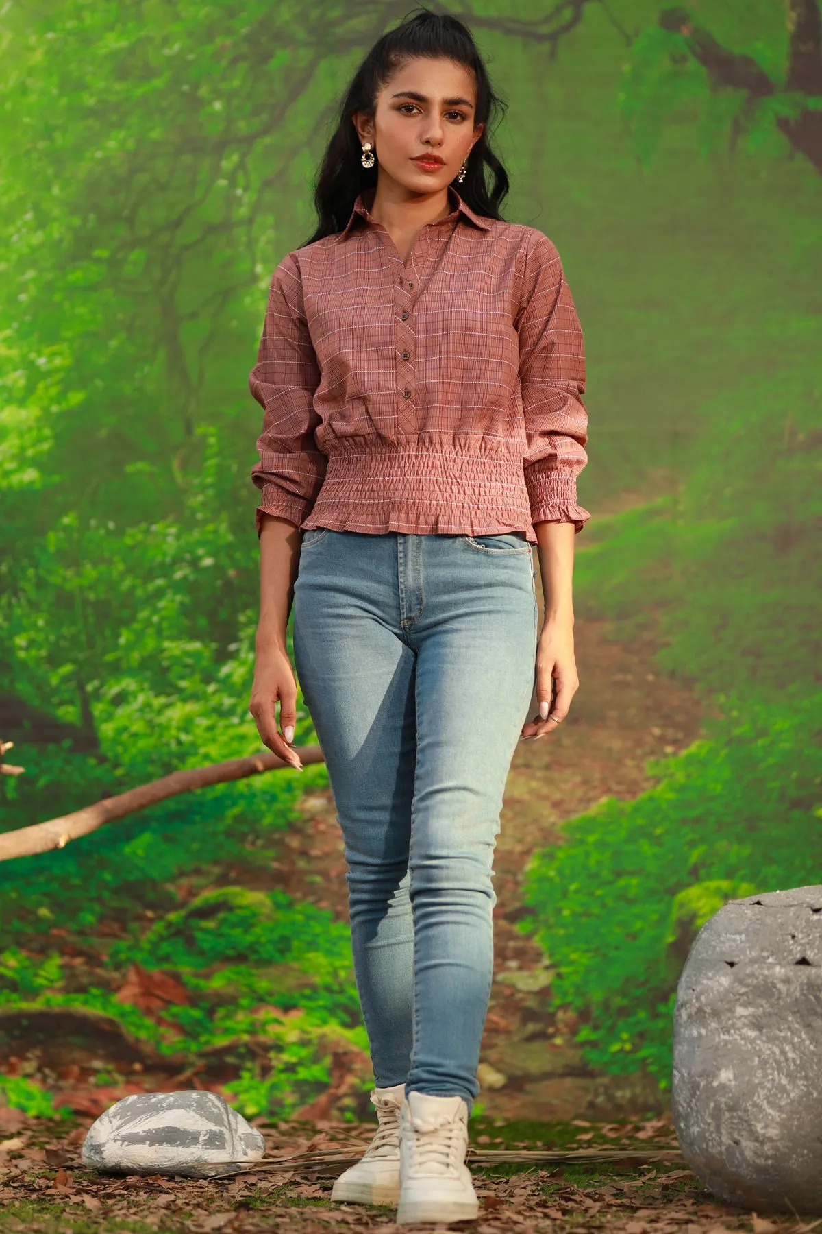 Julia Maroon Plaid Crop Top - W22 - WWT0069