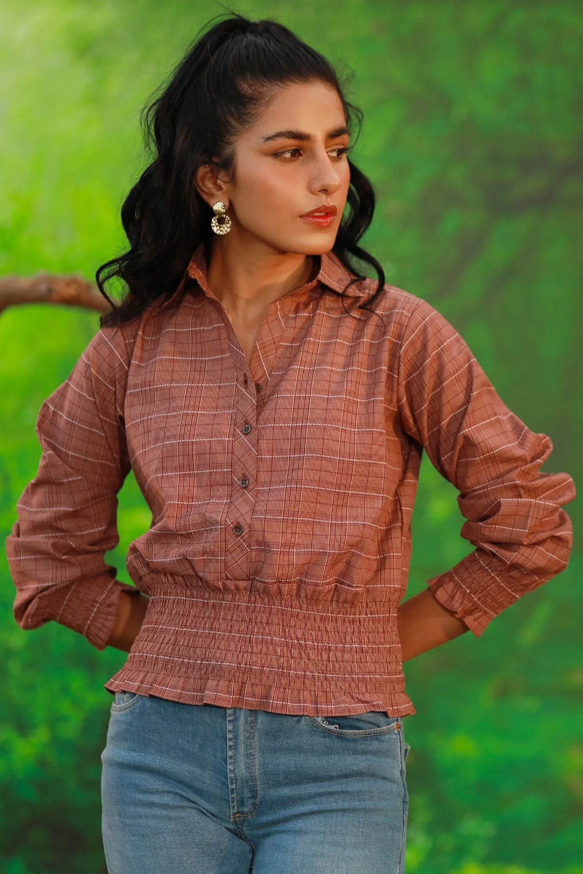 Julia Maroon Plaid Crop Top - W22 - WWT0069