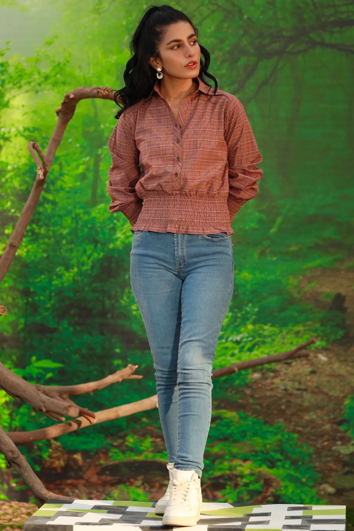 Julia Maroon Plaid Crop Top - W22 - WWT0069