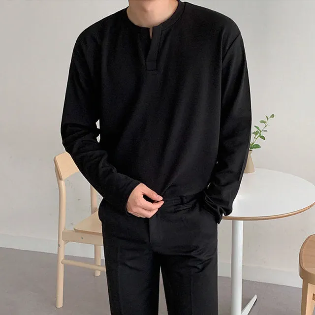 [Korean Style] 4 Colors Cotton Henley T-Shirt